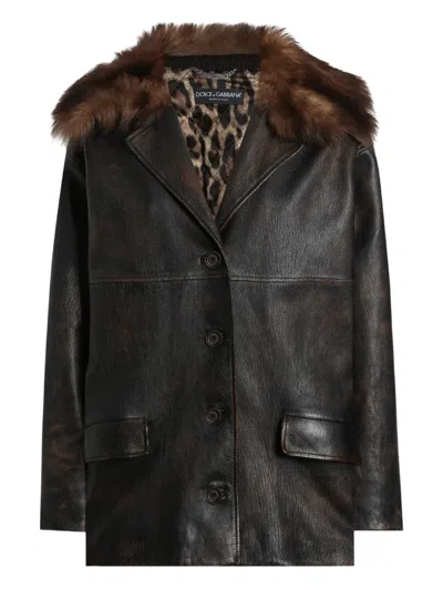 Dolce & Gabbana Leather Coat In Black