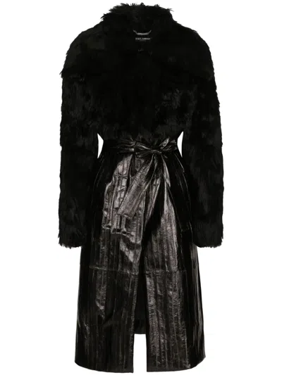 Dolce & Gabbana Mantel Aus Leder In Black
