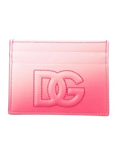 Pre-owned Dolce & Gabbana Leather Colorblock Pattern Card Holder W/ Tags In Pink