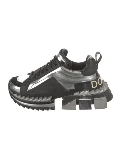 Pre-owned Dolce & Gabbana Leather Colorblock Pattern Sneakers In Silver