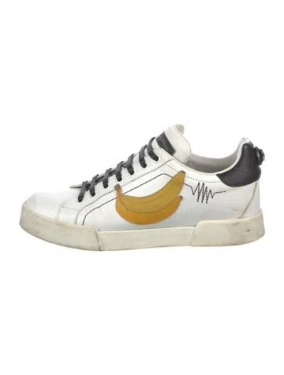 Pre-owned Dolce & Gabbana Leather Colorblock Pattern Sneakers In White