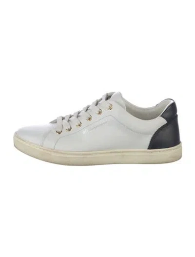 Pre-owned Dolce & Gabbana Leather Colorblock Pattern Sneakers In White