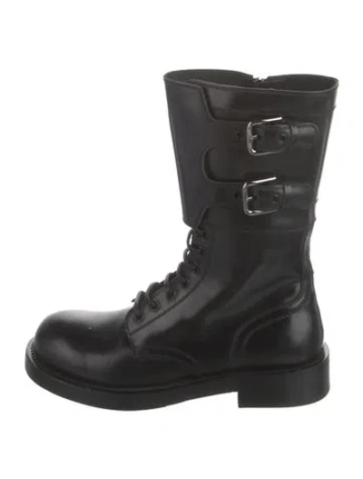 Pre-owned Dolce & Gabbana Leather Combat Boots In Black