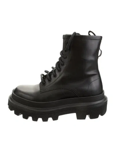 Pre-owned Dolce & Gabbana Leather Combat Boots In Black