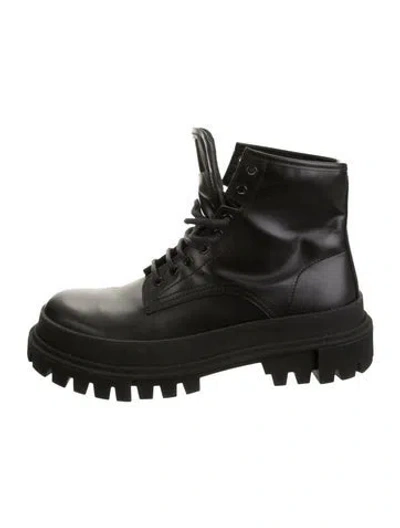 Pre-owned Dolce & Gabbana Leather Combat Boots In Black