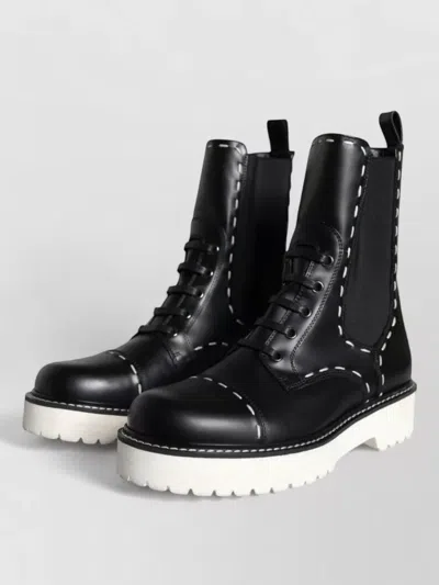 Dolce & Gabbana Leather Combat Mid Calf Ankle Boots In Black