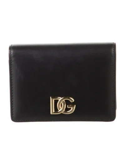 Pre-owned Dolce & Gabbana Leather Compact Wallet In Black