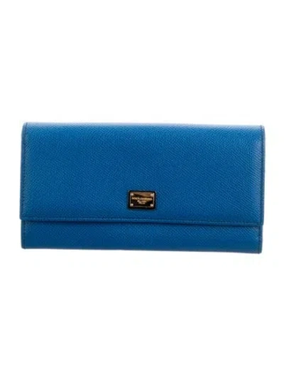 Pre-owned Dolce & Gabbana Leather Continental Wallet In Blue