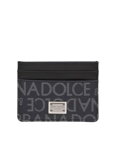 Dolce & Gabbana Leather Credit Card Holder In Black / Grey