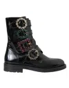 Dolce & Gabbana Black Leather Crystal Buckles Boots Shoes In Black