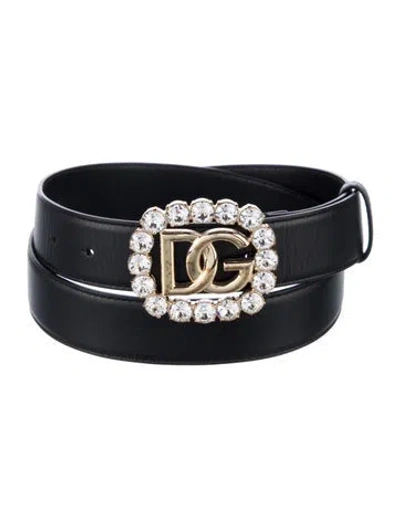 Pre-owned Dolce & Gabbana Leather Crystal Embellishments Belt In Black