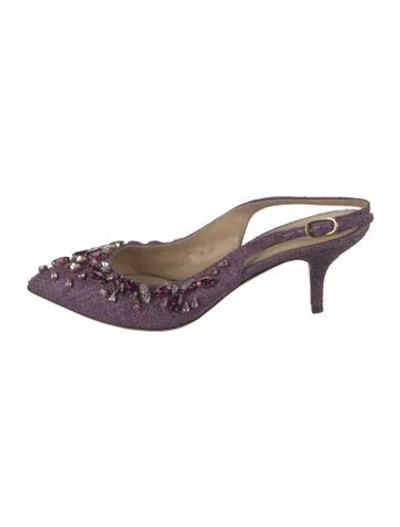 Pre-owned Dolce & Gabbana Leather Crystal Embellishments Mules In Purple