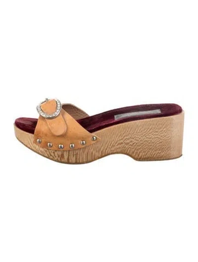 Pre-owned Dolce & Gabbana Leather Crystal Embellishments Slides In Neutrals