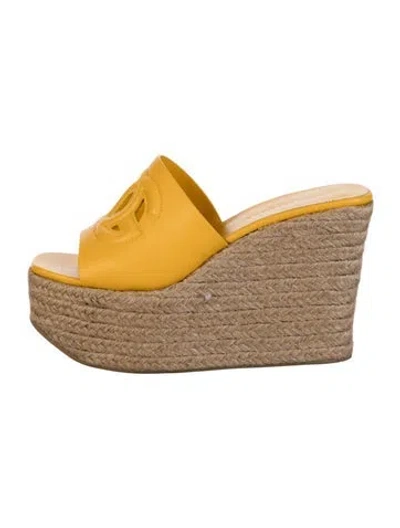 Pre-owned Dolce & Gabbana Leather Cutout Accent Espadrilles In Yellow