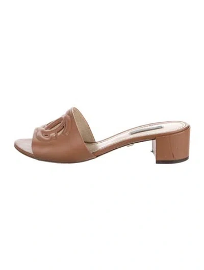 Pre-owned Dolce & Gabbana Leather Cutout Accent Slides In Brown