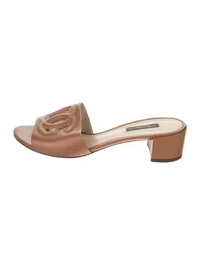Pre-owned Dolce & Gabbana Leather Cutout Accent Slides In Brown