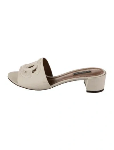 Pre-owned Dolce & Gabbana Leather Cutout Accent Slides In Neutrals