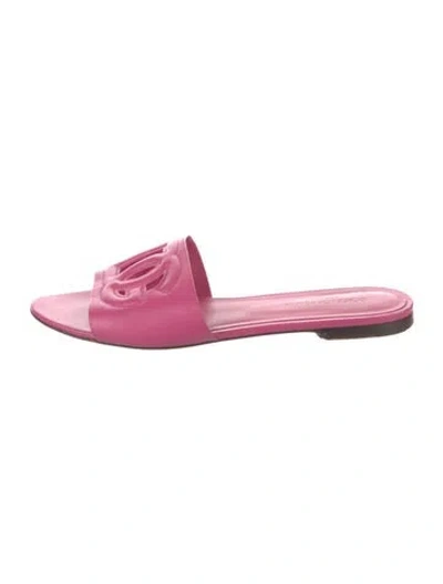 Pre-owned Dolce & Gabbana Leather Cutout Accent Slides In Pink
