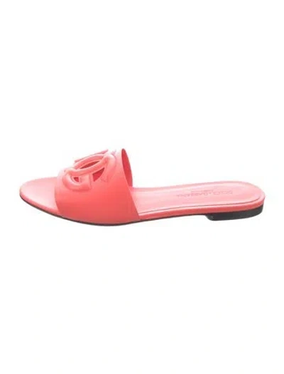 Pre-owned Dolce & Gabbana Leather Cutout Accent Slides In Pink