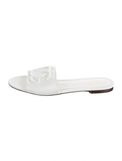 Pre-owned Dolce & Gabbana Leather Cutout Accent Slides In White