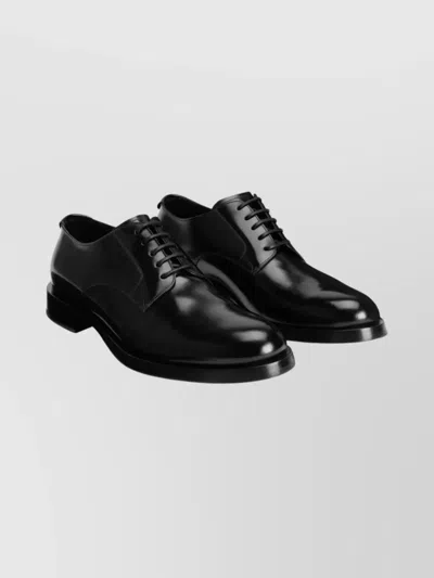 Dolce & Gabbana Leather Derby Shoes With Round Toe Design In Black