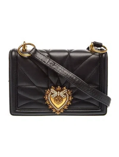 Pre-owned Dolce & Gabbana Leather Devotion Flap Bag Small In Black