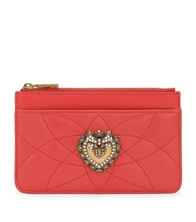 Dolce & Gabbana Leather Devotion Zipped Card Holder In Red