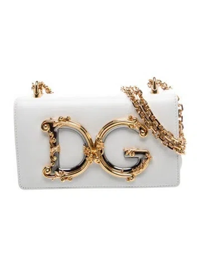 Pre-owned Dolce & Gabbana Leather Dg Girls Mini In White