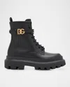 Dolce & Gabbana Leather Dg Lace-up Ranger Booties In Nero