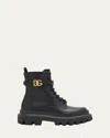 Dolce & Gabbana Leather Dg Lace-up Ranger Booties In Nero