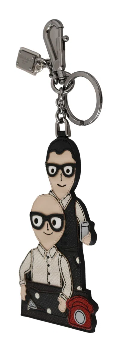 Dolce & Gabbana Leather #dgfamily Badge Key Case In Black
