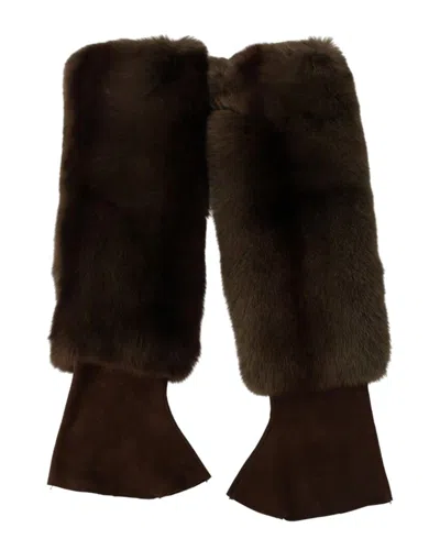 Dolce & Gabbana Leather Elbow Gloves In Brown