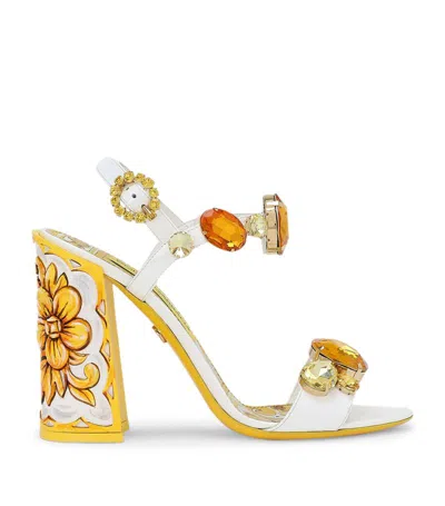 Dolce & Gabbana Keira 105 Stone-embellished Leather Sandals In Yellow