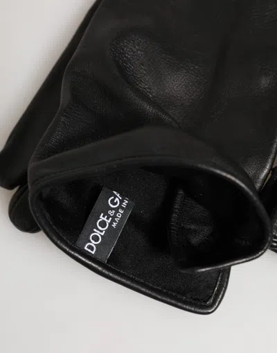 Dolce & Gabbana Leather Embellished Long Mitten Gloves In Black