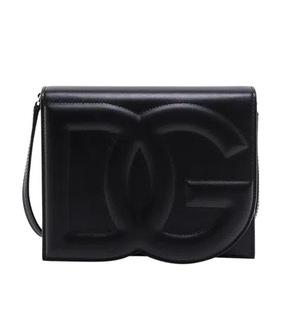 Dolce & Gabbana Leather Embossed-logo Crossbody In Black