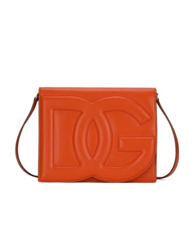 Dolce & Gabbana Leather Embossed-logo Crossbody In Red