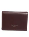 Dolce & Gabbana Leather Embossed Logo Trifold Men Card Holder Dark Brown In Brown
