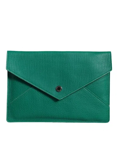 Dolce & Gabbana Leather Envelope Clutch In Green