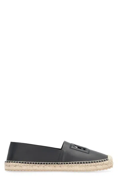 Dolce & Gabbana Logo-embossed Leather Espadrilles In Black