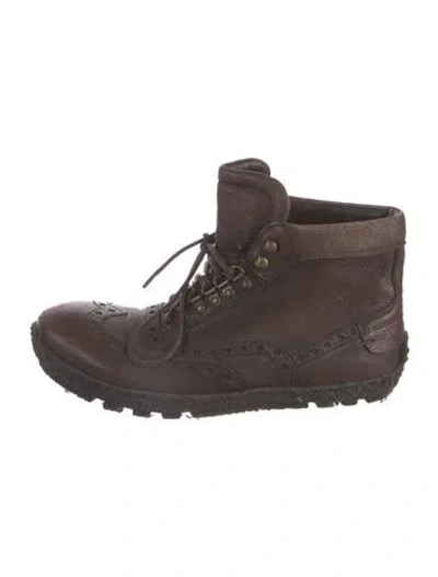 Pre-owned Dolce & Gabbana Leather Eyelet Trim Lace-up Boots In Brown