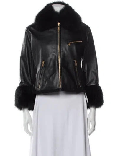 Pre-owned Dolce & Gabbana Leather Faux Fur Jacket In Black