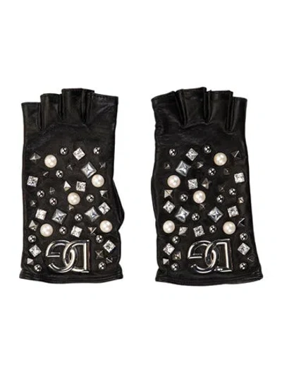 Pre-owned Dolce & Gabbana Leather Fingerless Gloves In Black