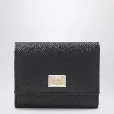 Dolce & Gabbana Leather Flap French Wallet In Black