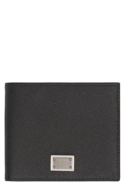 Dolce & Gabbana Calf Leather Wallet With Logo Plaque In Black