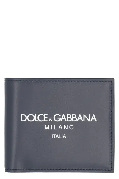 Dolce & Gabbana Leather Flap-over Wallet In Blue