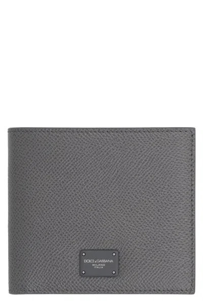 Dolce & Gabbana Leather Flap-over Wallet In Grey