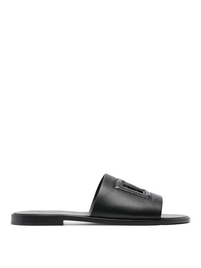 Dolce & Gabbana Leather Flat Sandals In Black