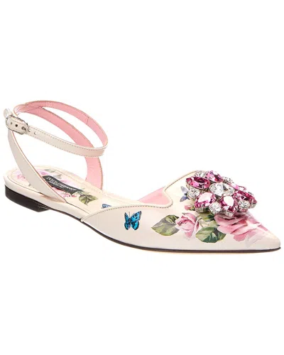 Dolce & Gabbana Leather Flat In Neutral