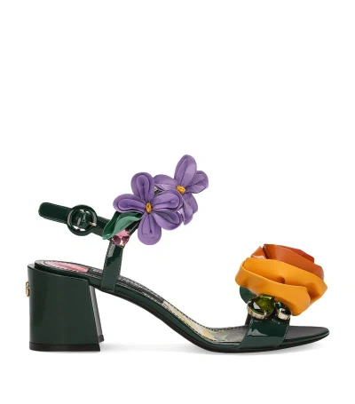 Dolce & Gabbana Leather Floral Heeled Sandals In Multi
