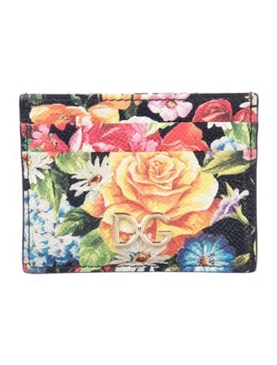 Pre-owned Dolce & Gabbana Leather Floral Print Card Holder In Black